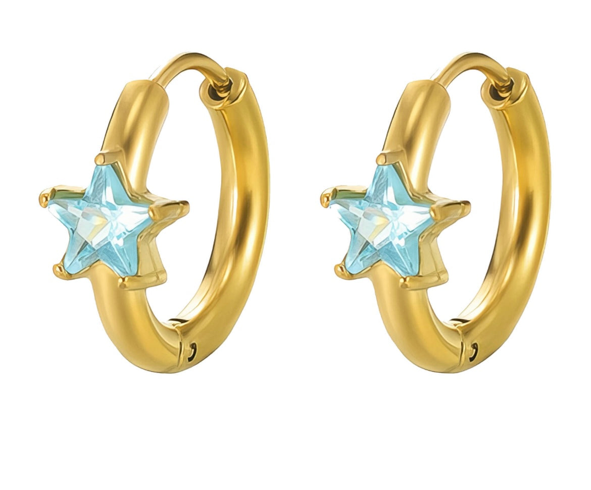Beautiful aqua blue star earrings, stylish & elegant. 1.1 x 0.6 cm. Code 90569