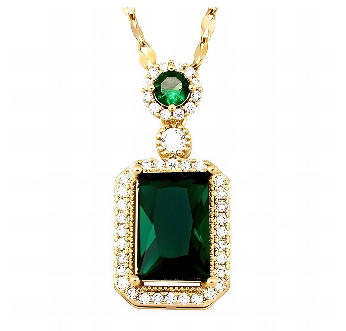 Stunning imitation emerald gold plated necklace, beautiful & stylish. 40+5cm. Code 87333