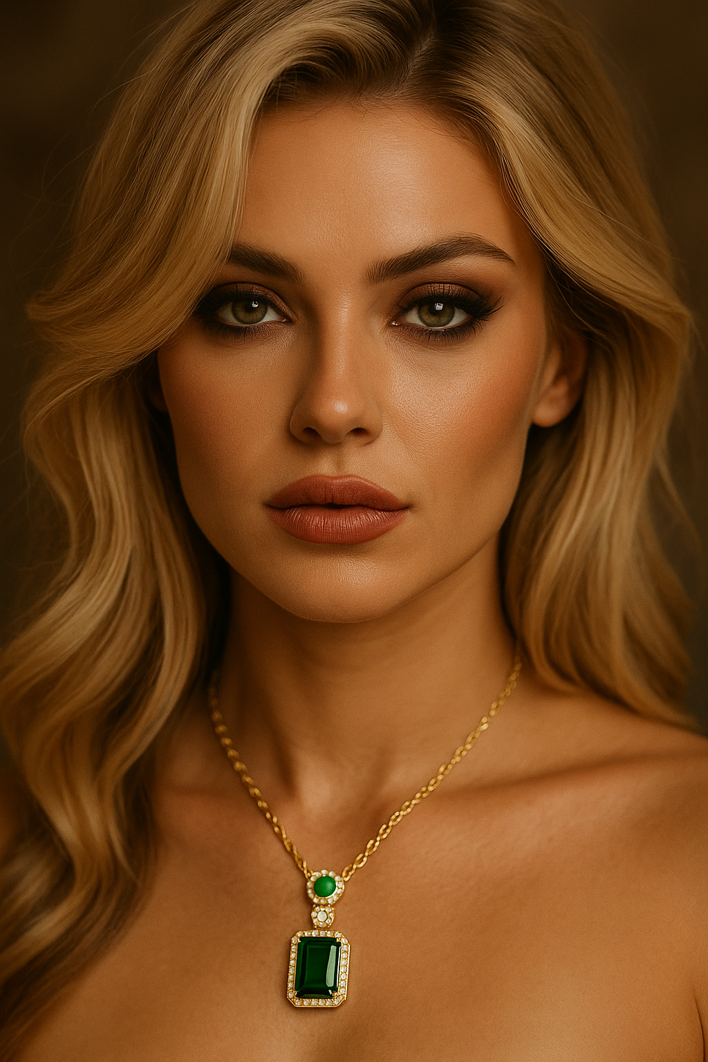 Stunning imitation emerald gold plated necklace, beautiful & stylish. 40+5cm. Code 87333